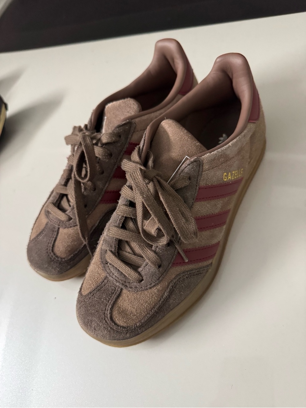 adidas Gazelle Women’s Brown Suede Sneakers with Red Accents